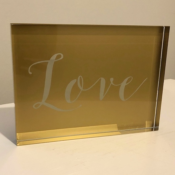 NWT SIXTREES Gold LOVE Mirror Metallic Box Free Standing Sign - Picture 3 of 10